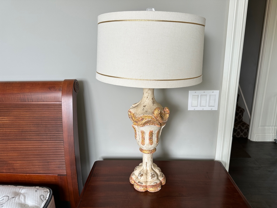 Just Added - Pair Of Stunning Painted Wooden Table Lamps With Tanner Kenzie Shades 30'H [Photo 8]