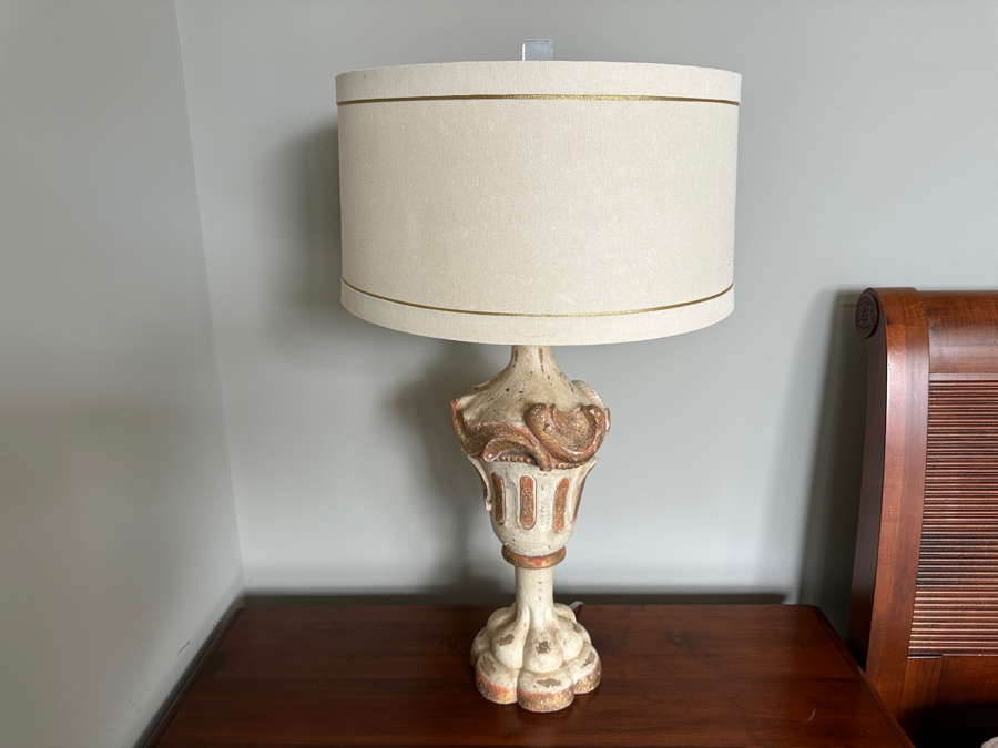 Just Added - Pair Of Stunning Painted Wooden Table Lamps With Tanner Kenzie Shades 30'H [Photo 6]