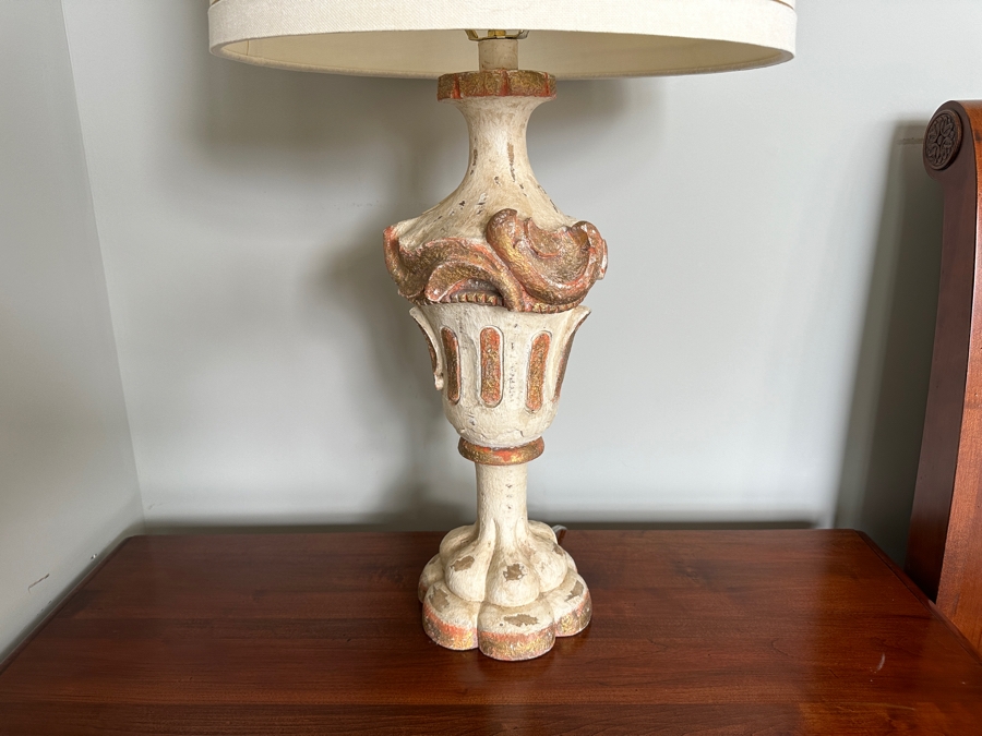 Just Added - Pair Of Stunning Painted Wooden Table Lamps With Tanner Kenzie Shades 30'H [Photo 7]