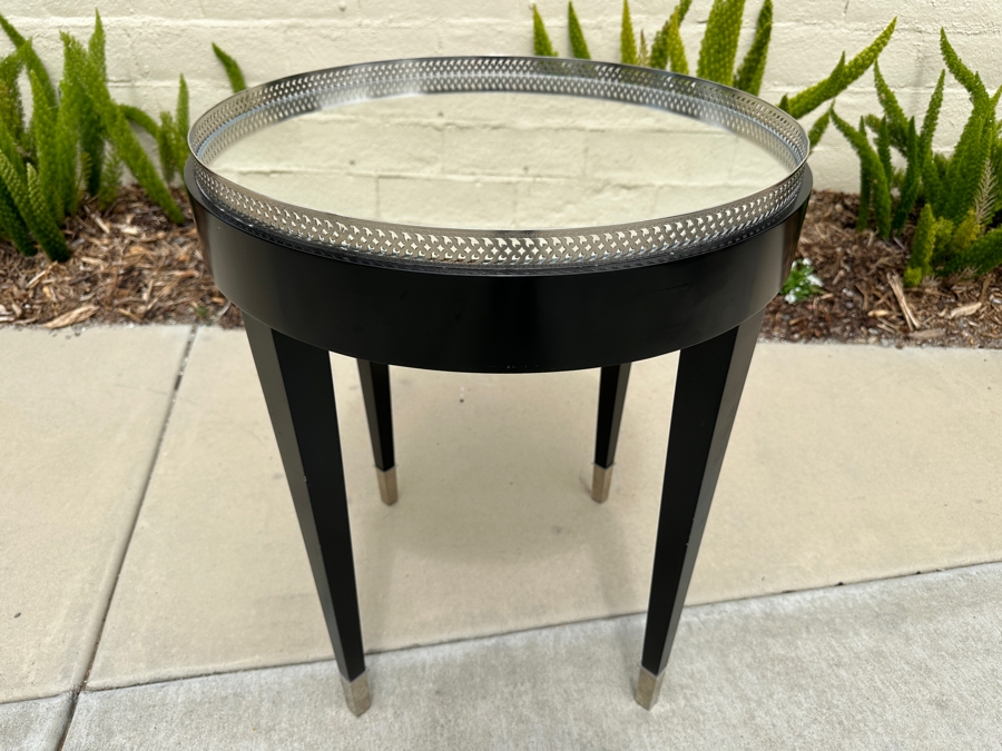 Just Added - Round Black End Table With Mirrored Top 21W X 26H [Photo 2]