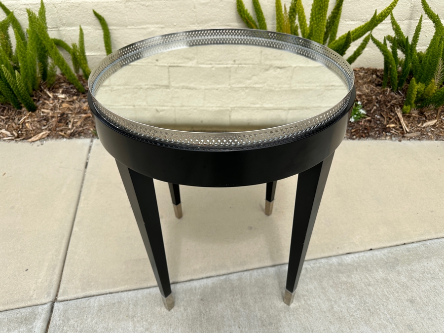 Just Added - Round Black End Table With Mirrored Top 21W X 26H [Photo 3]