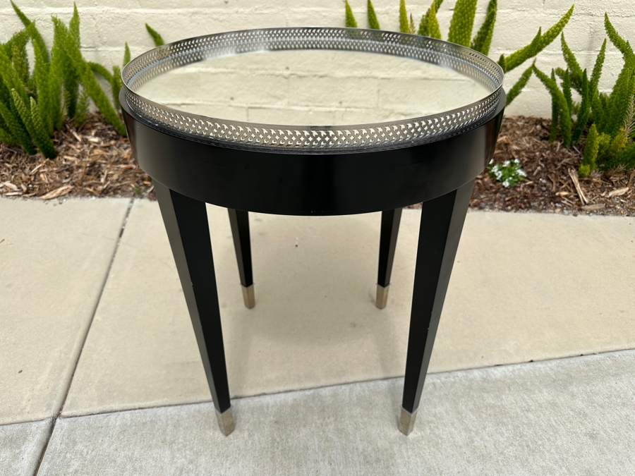 Just Added - Round Black End Table With Mirrored Top 21W X 26H