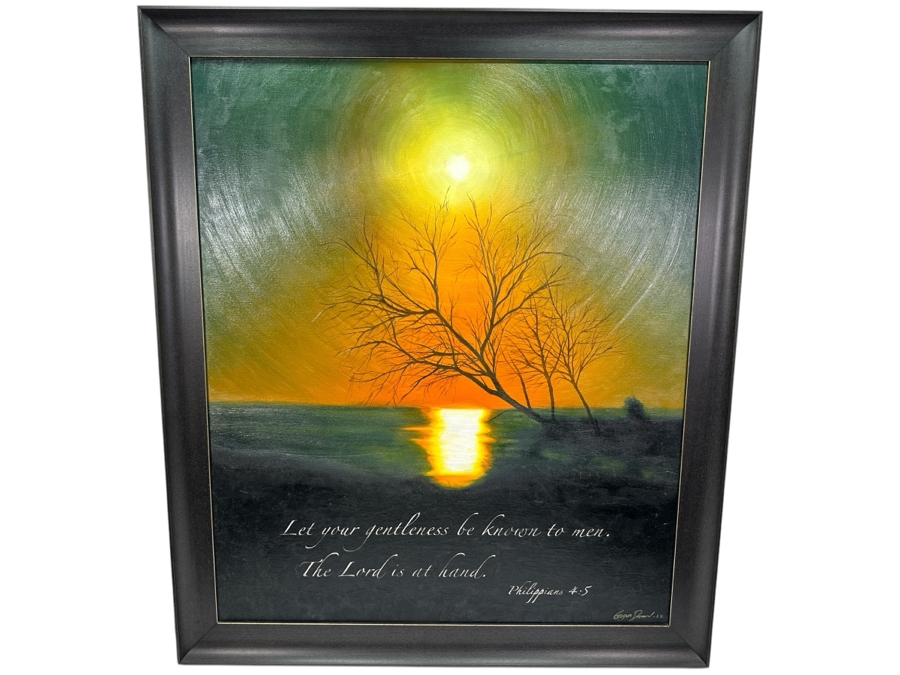 Just Added - Original Artist Signed Painting On Canvas Quoting Scripture Of Philippians 4:5 'Let your gentleness be known to men. The Lord is at hand.' Artist Signed Lower Right 32.5W X 38.5H Framed 38 X 43