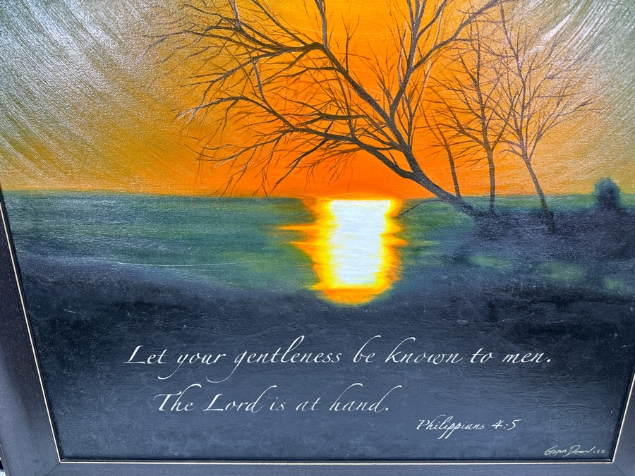 Just Added - Original Artist Signed Painting On Canvas Quoting Scripture Of Philippians 4:5 'Let your gentleness be known to men. The Lord is at hand.' Artist Signed Lower Right 32.5W X 38.5H Framed 38 X 43 [Photo 3]