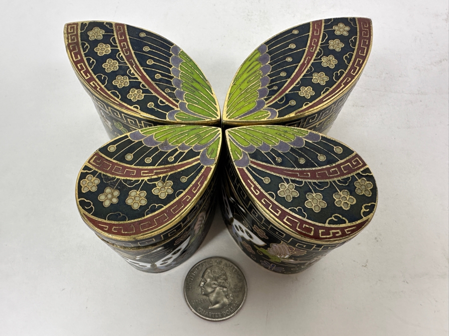 Just Added - Chinese Four Piece Butterfly Cloisonne [Photo 3]