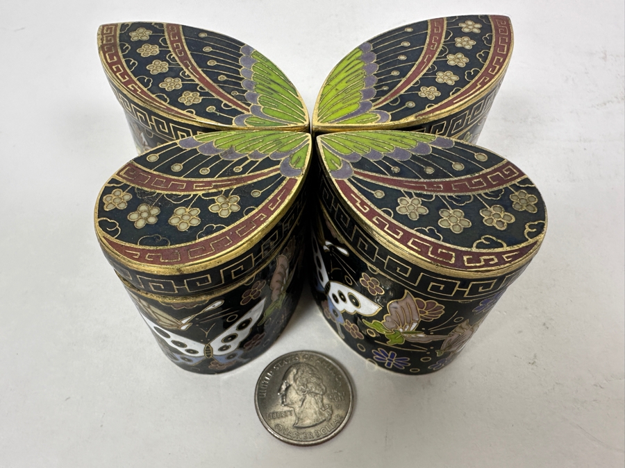 Just Added - Chinese Four Piece Butterfly Cloisonne [Photo 2]
