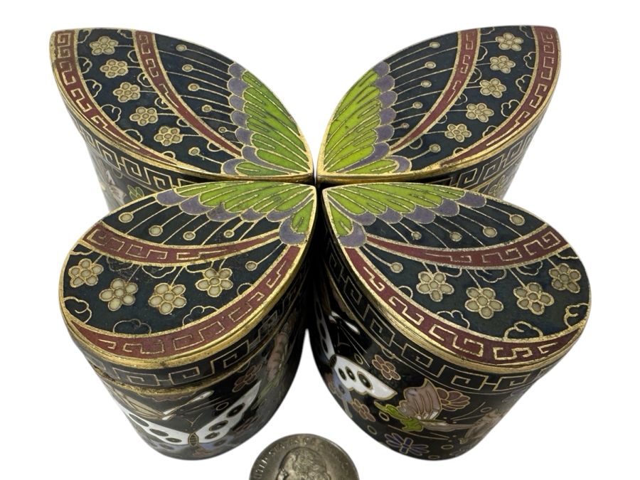 Just Added - Chinese Four Piece Butterfly Cloisonne