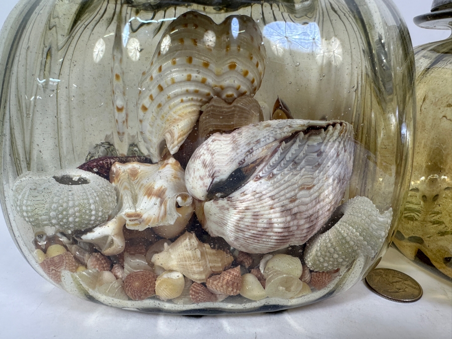 Just Added - Pair Of Glass Jars With Metal Lids (One Filled With Organic Seashells) 7H And 7.75H [Photo 5]