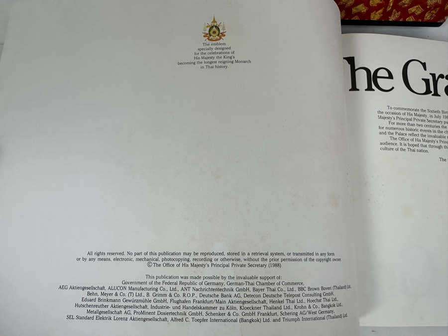 Just Added - First Edition Hardcover Book With Slipcase The Grand Palace Produced In A Limited Edition By The Office Of His Majesty's Principal Private Secretary Bangkok, Thailand [Photo 4]