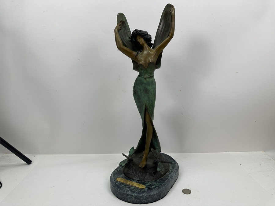 After Paul Lucien Bessin Dragonfly Girl Libellule Bronze Sculpture On Marble Base 20.5H [Photo 2]