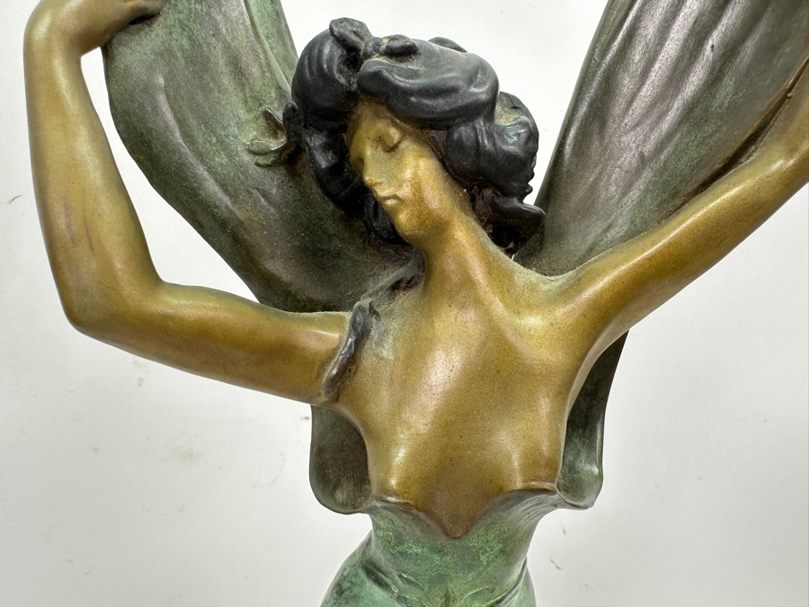 After Paul Lucien Bessin Dragonfly Girl Libellule Bronze Sculpture On Marble Base 20.5H [Photo 14]