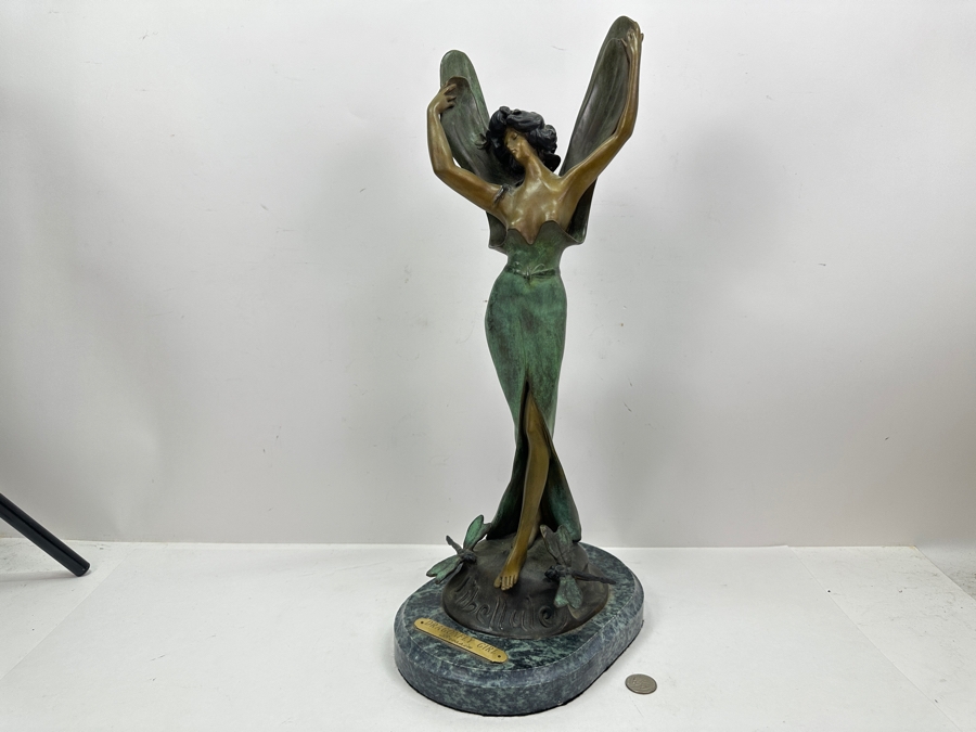 After Paul Lucien Bessin Dragonfly Girl Libellule Bronze Sculpture On Marble Base 20.5H [Photo 12]