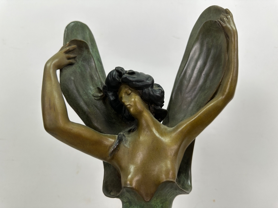 After Paul Lucien Bessin Dragonfly Girl Libellule Bronze Sculpture On Marble Base 20.5H [Photo 3]