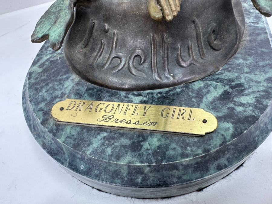 After Paul Lucien Bessin Dragonfly Girl Libellule Bronze Sculpture On Marble Base 20.5H [Photo 5]