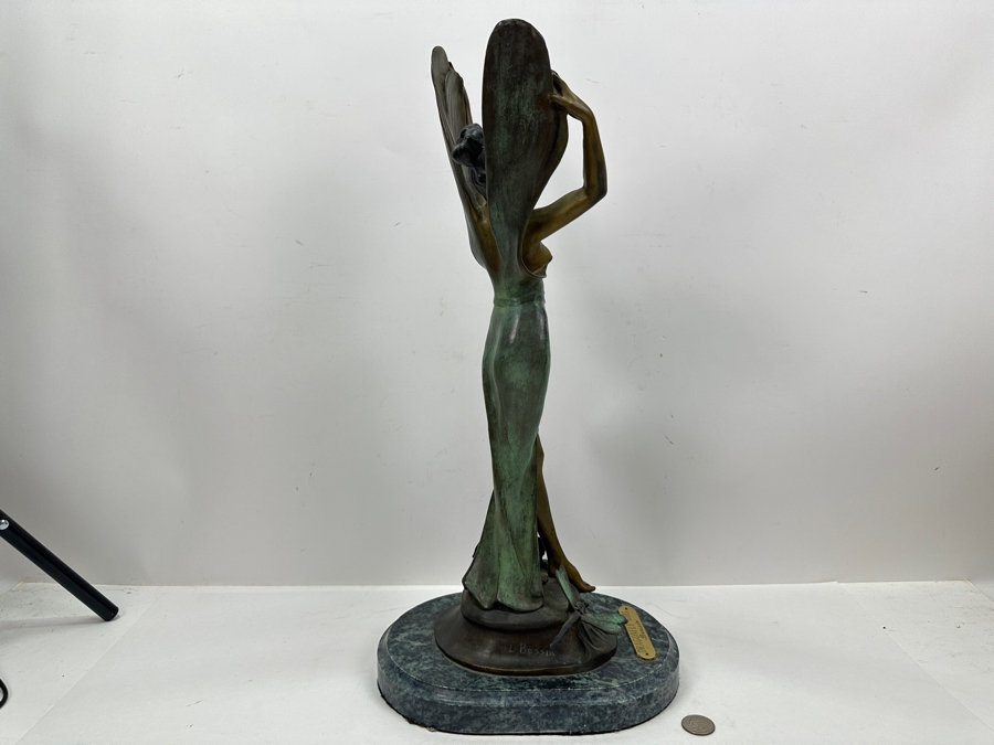 After Paul Lucien Bessin Dragonfly Girl Libellule Bronze Sculpture On Marble Base 20.5H [Photo 8]