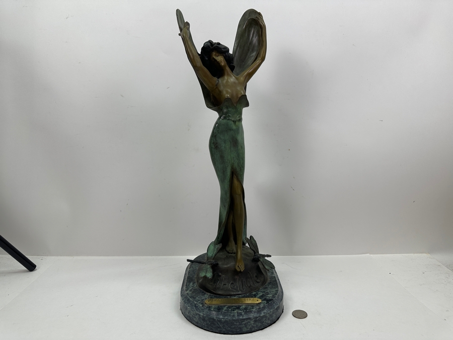 After Paul Lucien Bessin Dragonfly Girl Libellule Bronze Sculpture On Marble Base 20.5H [Photo 7]