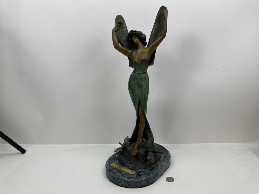 After Paul Lucien Bessin Dragonfly Girl Libellule Bronze Sculpture On Marble Base 20.5H [Photo 11]