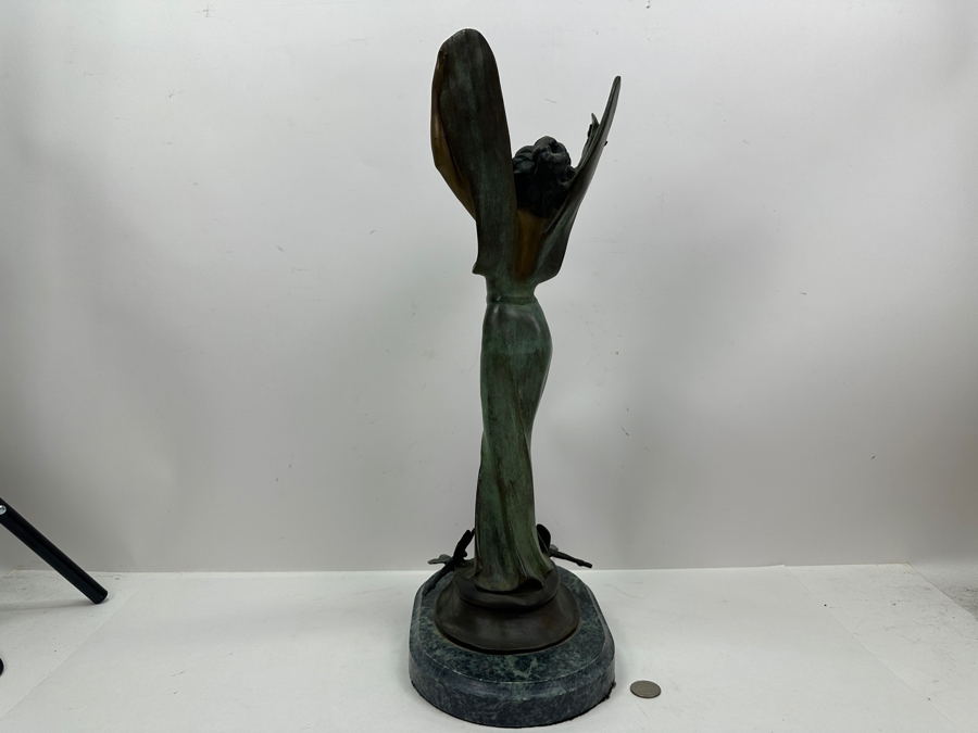 After Paul Lucien Bessin Dragonfly Girl Libellule Bronze Sculpture On Marble Base 20.5H [Photo 10]