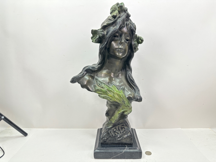 Emmanuel Villanis (1858-1914, French) Bronze Bust Titled Iris On Marble Base 22'H [Photo 2]