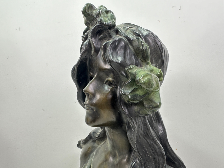 Emmanuel Villanis (1858-1914, French) Bronze Bust Titled Iris On Marble Base 22'H [Photo 10]