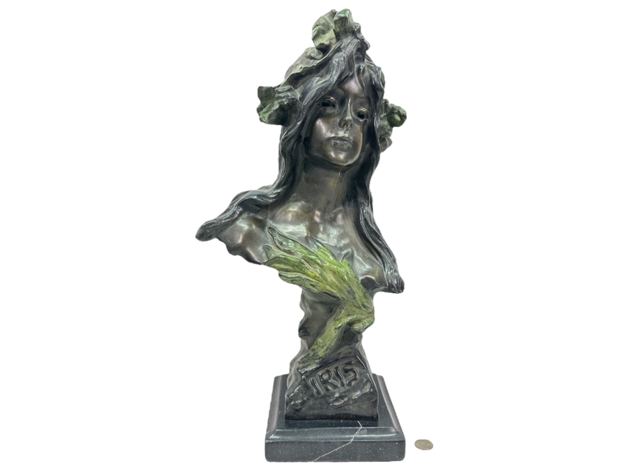 Emmanuel Villanis (1858-1914, French) Bronze Bust Titled Iris On Marble Base 22'H [Photo 1]
