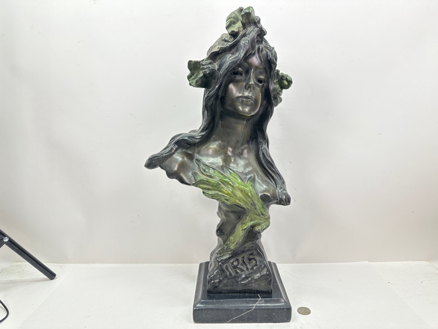 Emmanuel Villanis (1858-1914, French) Bronze Bust Titled Iris On Marble Base 22'H [Photo 3]