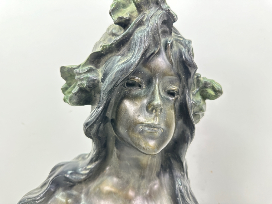 Emmanuel Villanis (1858-1914, French) Bronze Bust Titled Iris On Marble Base 22'H [Photo 5]