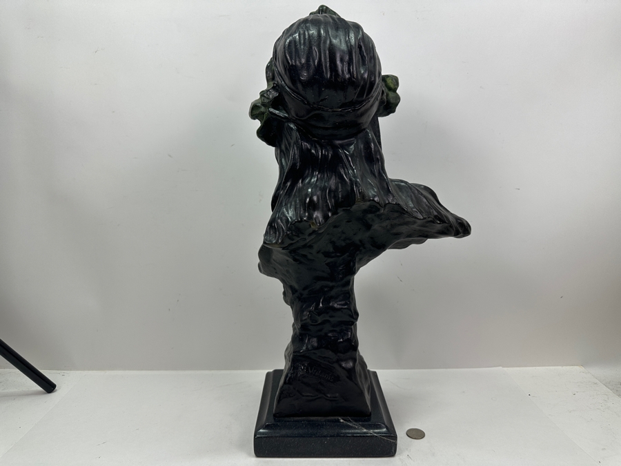 Emmanuel Villanis (1858-1914, French) Bronze Bust Titled Iris On Marble Base 22'H [Photo 12]