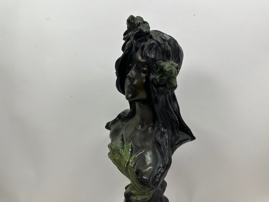 Emmanuel Villanis (1858-1914, French) Bronze Bust Titled Iris On Marble Base 22'H [Photo 9]