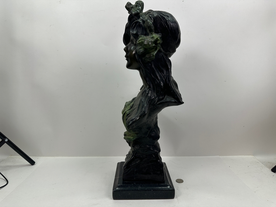 Emmanuel Villanis (1858-1914, French) Bronze Bust Titled Iris On Marble Base 22'H [Photo 11]