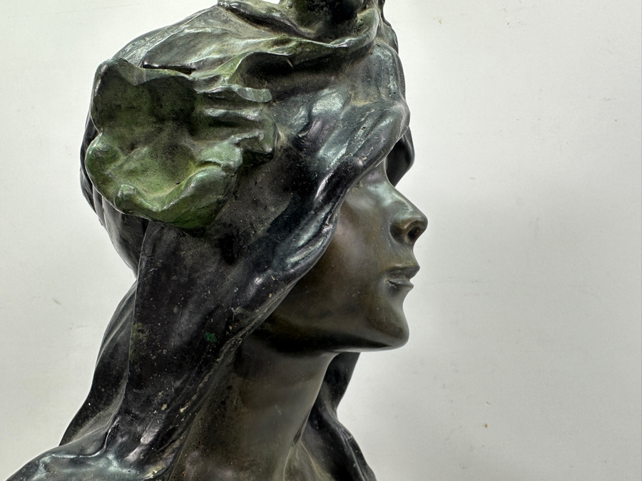 Emmanuel Villanis (1858-1914, French) Bronze Bust Titled Iris On Marble Base 22'H [Photo 16]