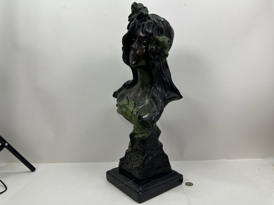 Emmanuel Villanis (1858-1914, French) Bronze Bust Titled Iris On Marble Base 22'H [Photo 8]