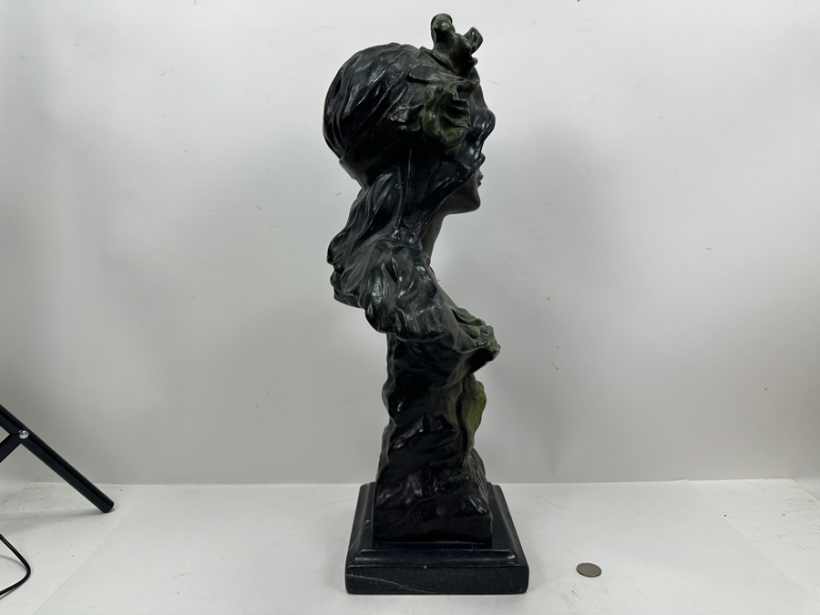 Emmanuel Villanis (1858-1914, French) Bronze Bust Titled Iris On Marble Base 22'H [Photo 15]