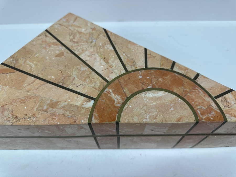 Robert Marcius For Casa Bique Tessellated Fossil Stone & Bronze Pair Of Triangular Boxes 12W X 9D X 4H [Photo 9]