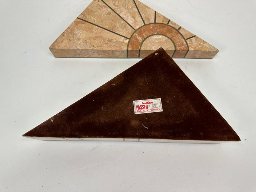 Robert Marcius For Casa Bique Tessellated Fossil Stone & Bronze Pair Of Triangular Boxes 12W X 9D X 4H [Photo 12]