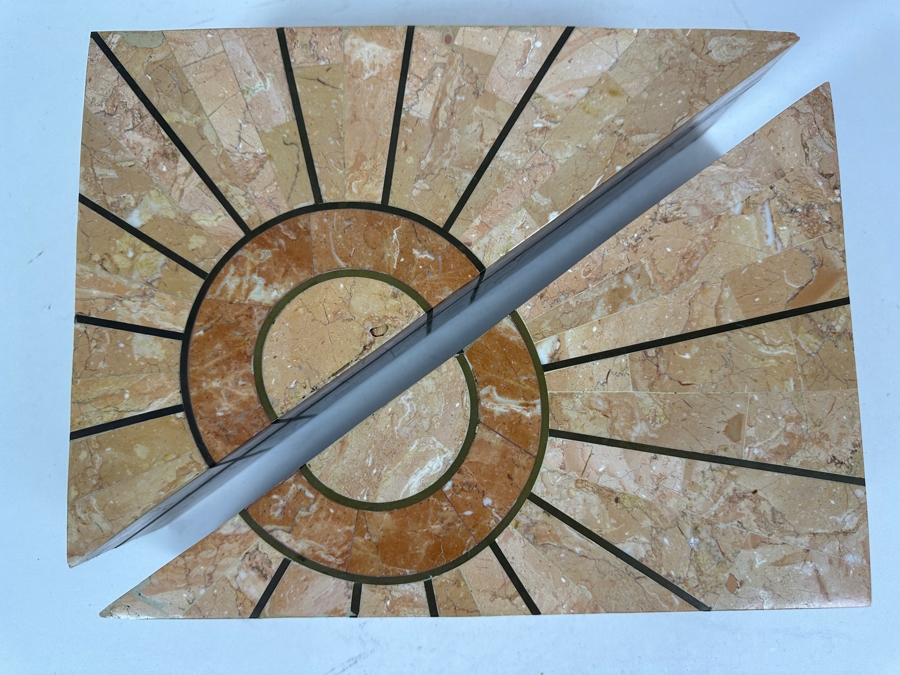 Robert Marcius For Casa Bique Tessellated Fossil Stone & Bronze Pair Of Triangular Boxes 12W X 9D X 4H [Photo 3]