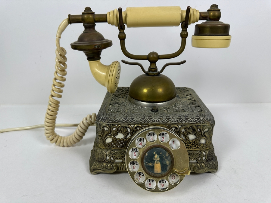 Vintage 1967 United States Telephone Company Brass Rotary Phone US-4 Model From Illinois Bell 10W X 9H [Photo 2]