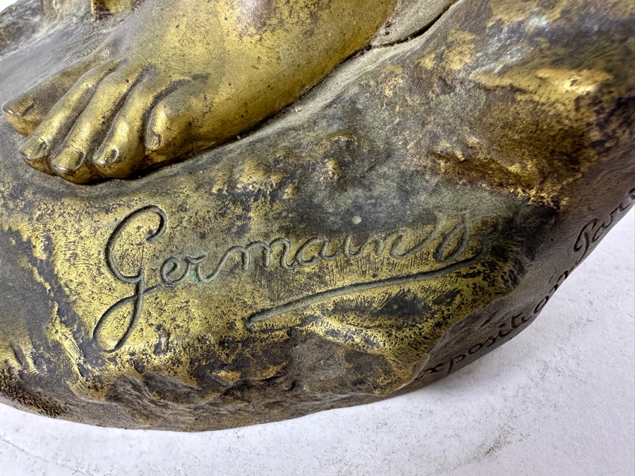 Jean-Baptiste Germain (1841-1910, French) Rare French Art Nouveau Gilt Bronze Sculpture Signed 'Germain JB  - Exposition Paris 1900' 26'H Weighs 31.0lbs [Photo 15]