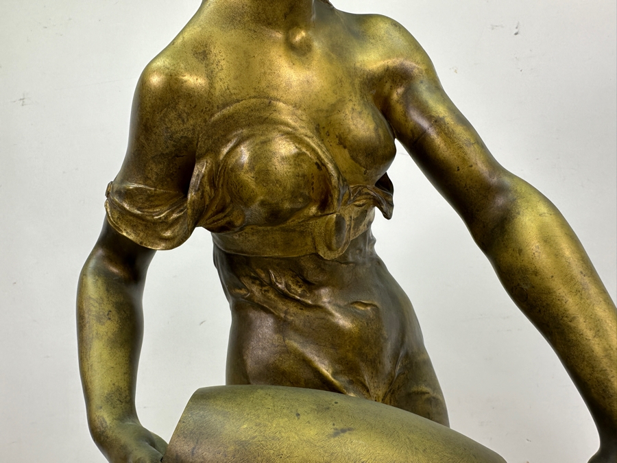 Jean-Baptiste Germain (1841-1910, French) Rare French Art Nouveau Gilt Bronze Sculpture Signed 'Germain JB  - Exposition Paris 1900' 26'H Weighs 31.0lbs [Photo 8]