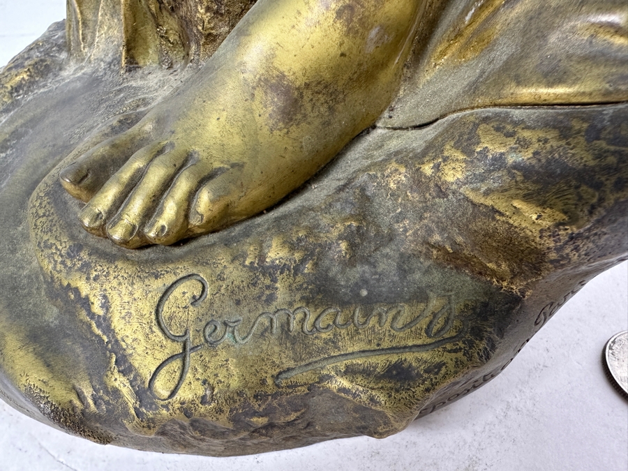 Jean-Baptiste Germain (1841-1910, French) Rare French Art Nouveau Gilt Bronze Sculpture Signed 'Germain JB  - Exposition Paris 1900' 26'H Weighs 31.0lbs [Photo 17]