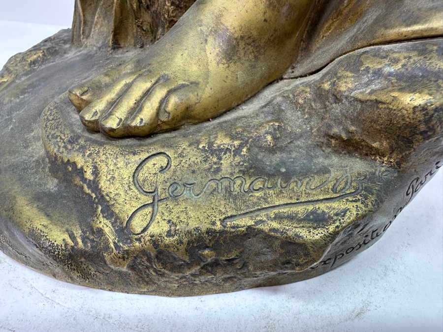 Jean-Baptiste Germain (1841-1910, French) Rare French Art Nouveau Gilt Bronze Sculpture Signed 'Germain JB  - Exposition Paris 1900' 26'H Weighs 31.0lbs [Photo 14]
