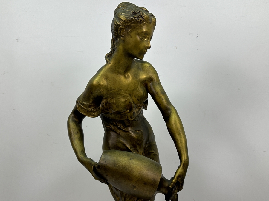 Jean-Baptiste Germain (1841-1910, French) Rare French Art Nouveau Gilt Bronze Sculpture Signed 'Germain JB  - Exposition Paris 1900' 26'H Weighs 31.0lbs [Photo 6]