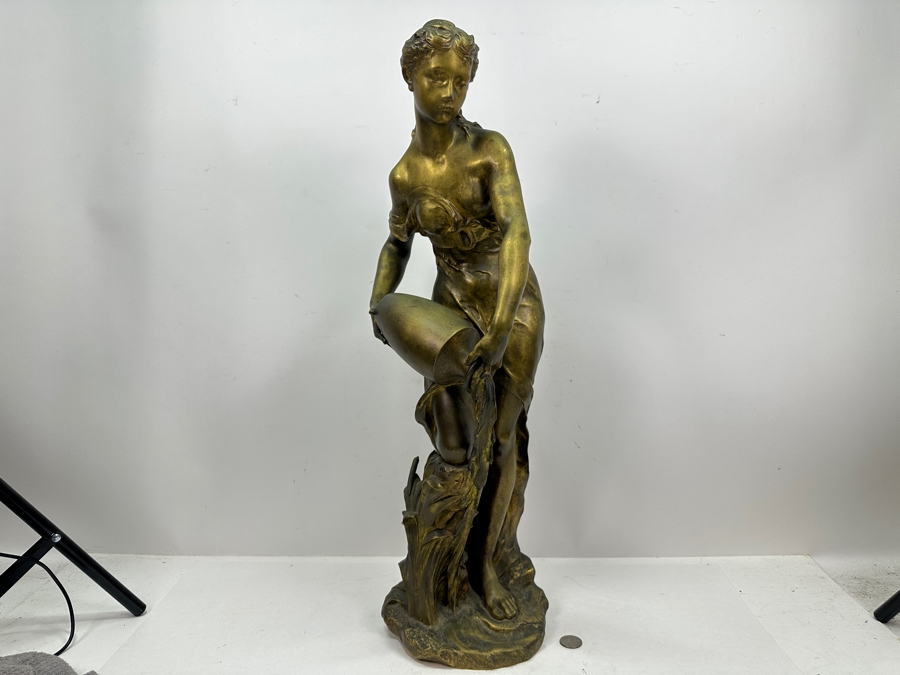 Jean-Baptiste Germain (1841-1910, French) Rare French Art Nouveau Gilt Bronze Sculpture Signed 'Germain JB  - Exposition Paris 1900' 26'H Weighs 31.0lbs [Photo 3]
