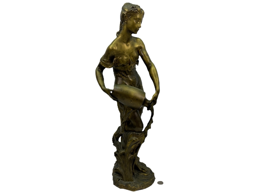 Jean-Baptiste Germain (1841-1910, French) Rare French Art Nouveau Gilt Bronze Sculpture Signed 'Germain JB  - Exposition Paris 1900' 26'H Weighs 31.0lbs [Photo 2]