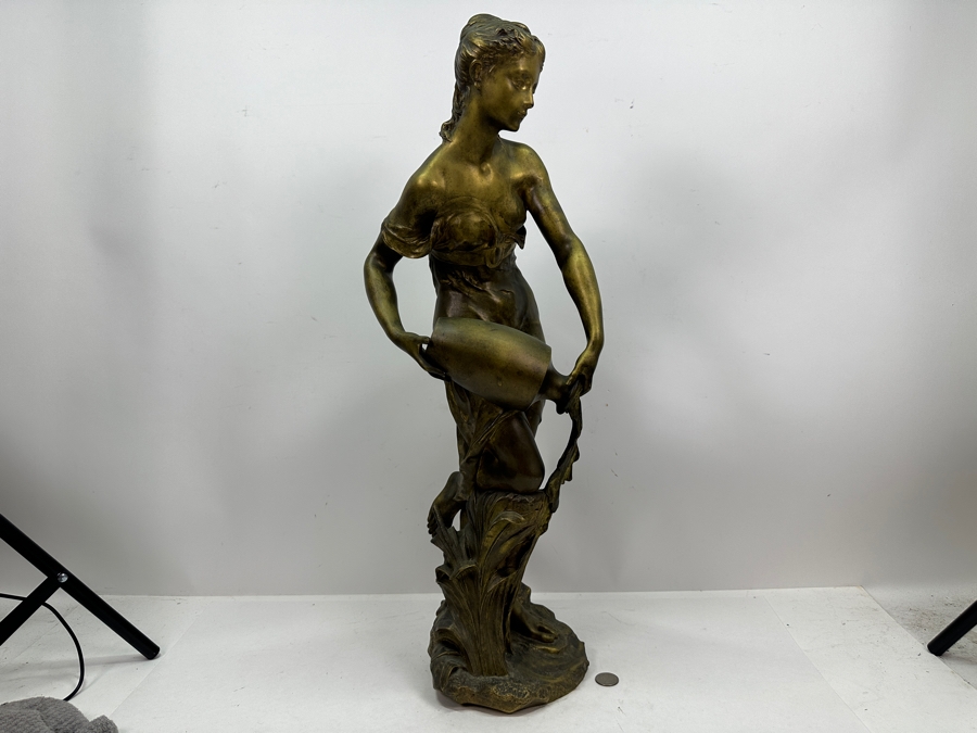 Jean-Baptiste Germain (1841-1910, French) Rare French Art Nouveau Gilt Bronze Sculpture Signed 'Germain JB  - Exposition Paris 1900' 26'H Weighs 31.0lbs [Photo 4]