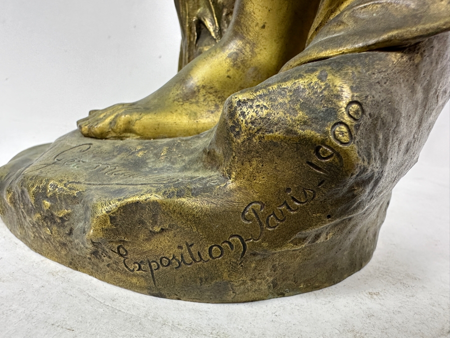 Jean-Baptiste Germain (1841-1910, French) Rare French Art Nouveau Gilt Bronze Sculpture Signed 'Germain JB  - Exposition Paris 1900' 26'H Weighs 31.0lbs [Photo 18]