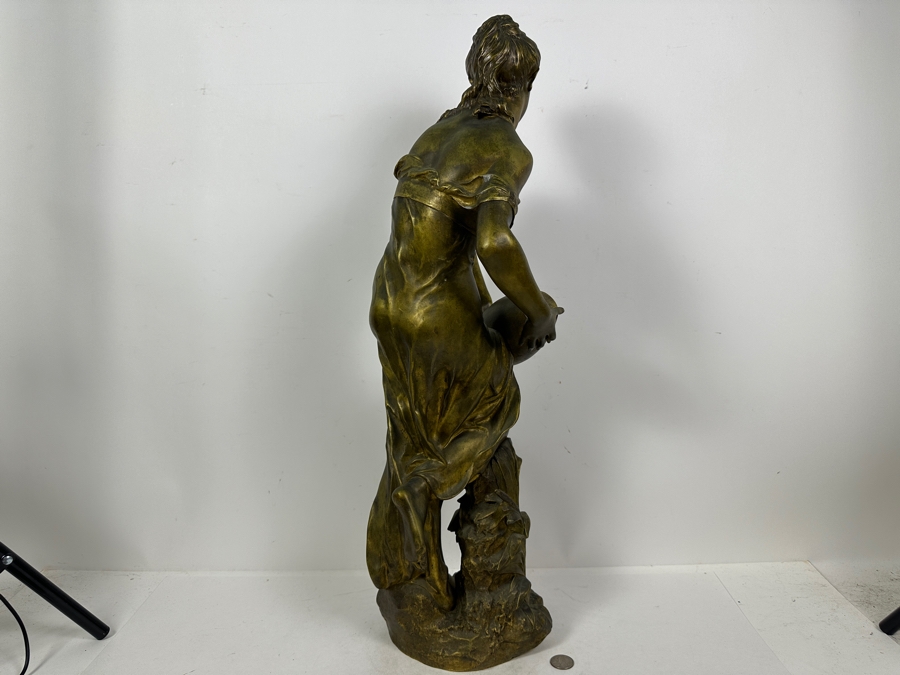Jean-Baptiste Germain (1841-1910, French) Rare French Art Nouveau Gilt Bronze Sculpture Signed 'Germain JB  - Exposition Paris 1900' 26'H Weighs 31.0lbs [Photo 20]