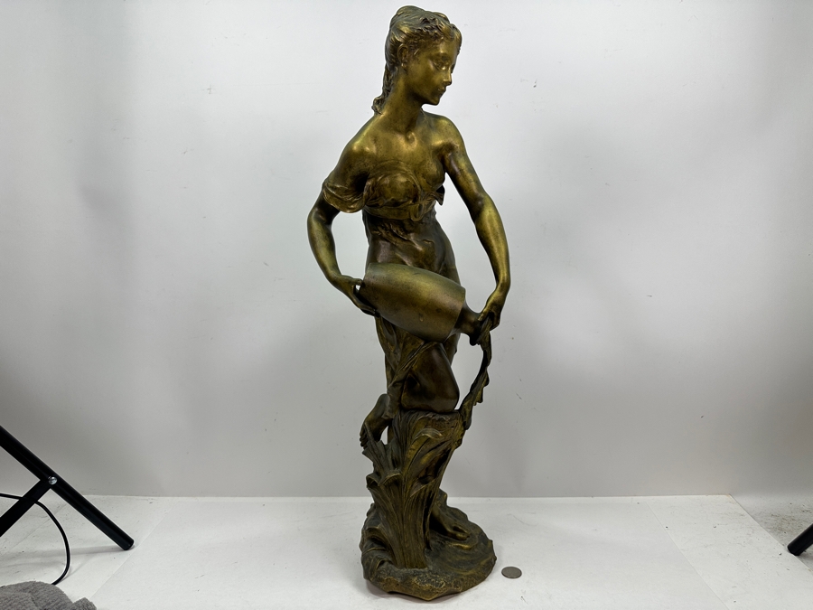 Jean-Baptiste Germain (1841-1910, French) Rare French Art Nouveau Gilt Bronze Sculpture Signed 'Germain JB  - Exposition Paris 1900' 26'H Weighs 31.0lbs [Photo 5]
