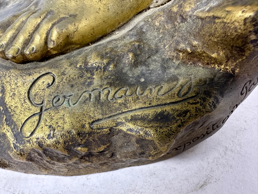 Jean-Baptiste Germain (1841-1910, French) Rare French Art Nouveau Gilt Bronze Sculpture Signed 'Germain JB  - Exposition Paris 1900' 26'H Weighs 31.0lbs [Photo 16]