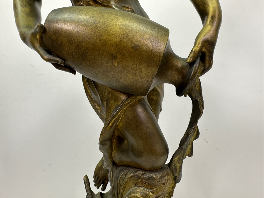 Jean-Baptiste Germain (1841-1910, French) Rare French Art Nouveau Gilt Bronze Sculpture Signed 'Germain JB  - Exposition Paris 1900' 26'H Weighs 31.0lbs [Photo 9]